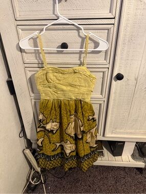 Yellow Printed Midi Sundress with Spaghetti Straps